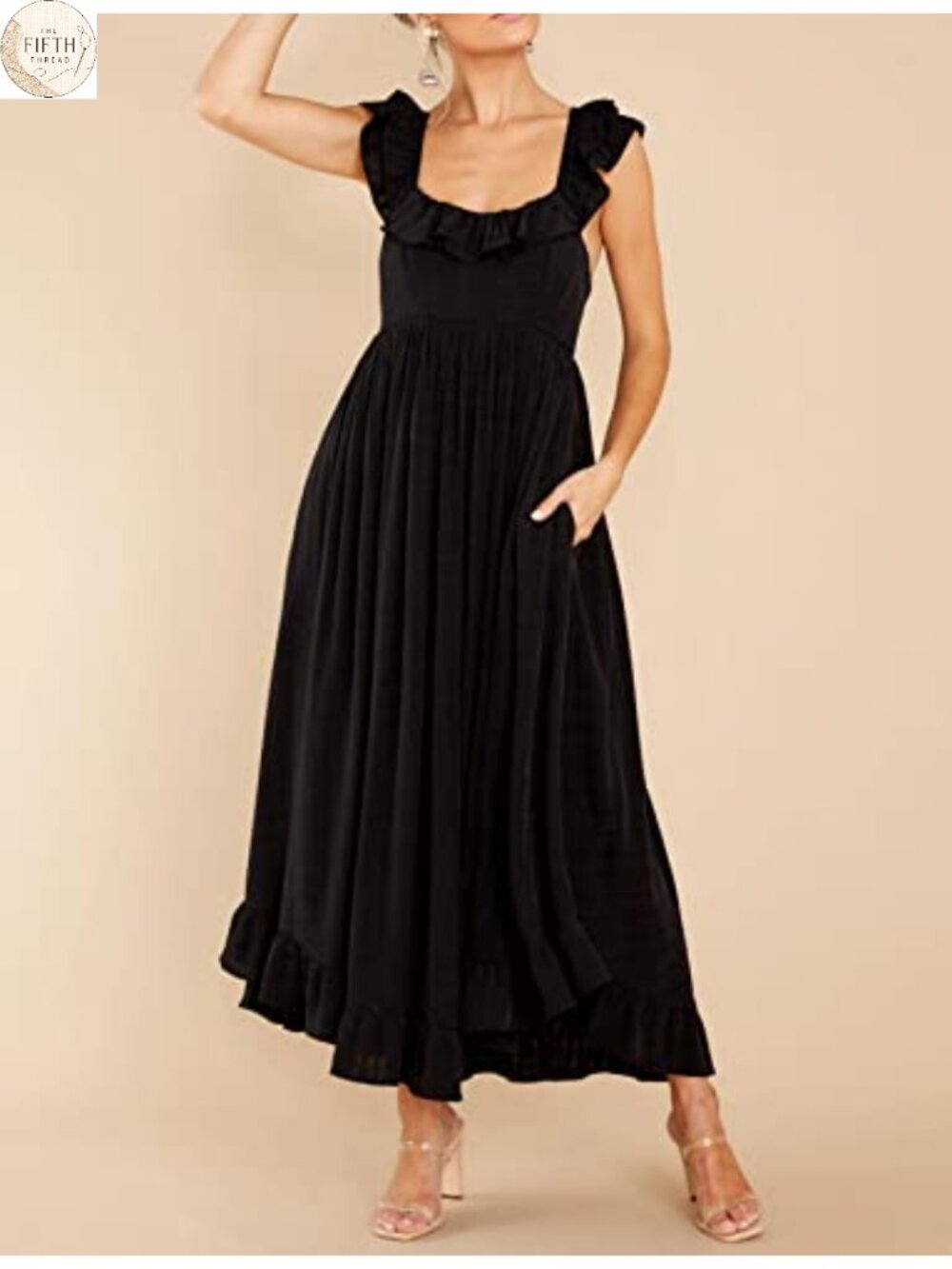 Womens Sleeveless Square Neck Midi Dress A-Line Backless Tie Back - Picture 2 of 6